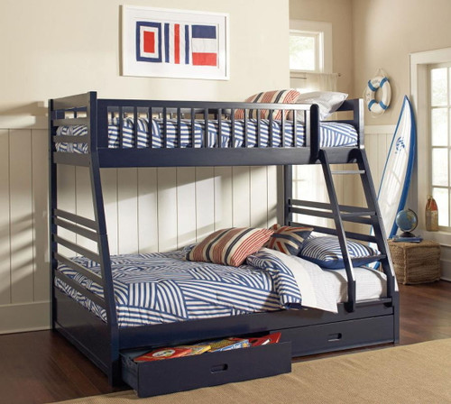 Ashton - 2-Drawer Wood Twin Over Full Bunk Bed - Navy Blue