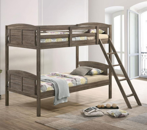 Flynn - Wood Twin Over Twin Bunk Bed - Weathered Brown