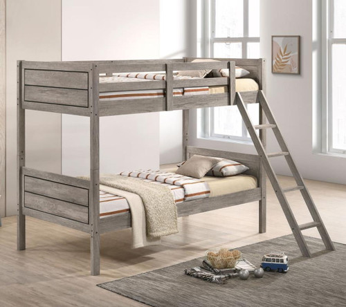 Ryder - Wood Twin Over Twin Bunk Bed - Weathered Taupe