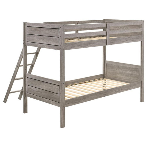 Ryder - Wood Twin Over Twin Bunk Bed - Weathered Taupe