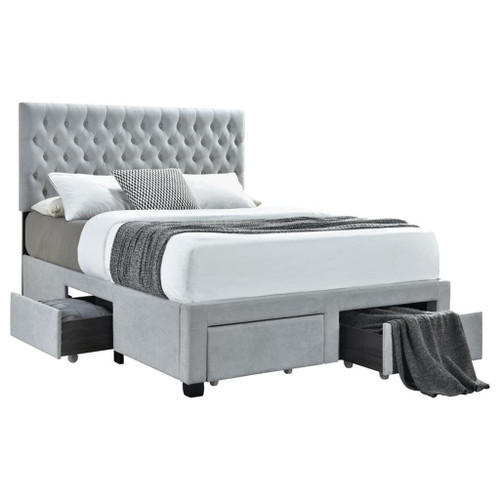 Soledad - Upholstered Full Storage Panel Bed - Light Gray