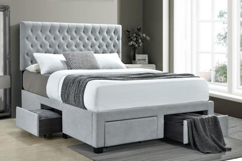 Soledad - Upholstered Full Storage Panel Bed - Light Gray