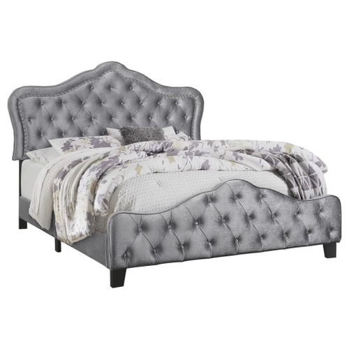 Bella - Upholstered Queen Panel Bed - Gray