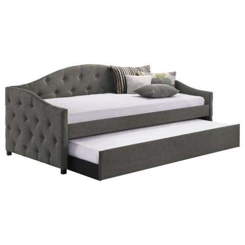 Sadie - Upholstered Twin Daybed With Trundle - Gray