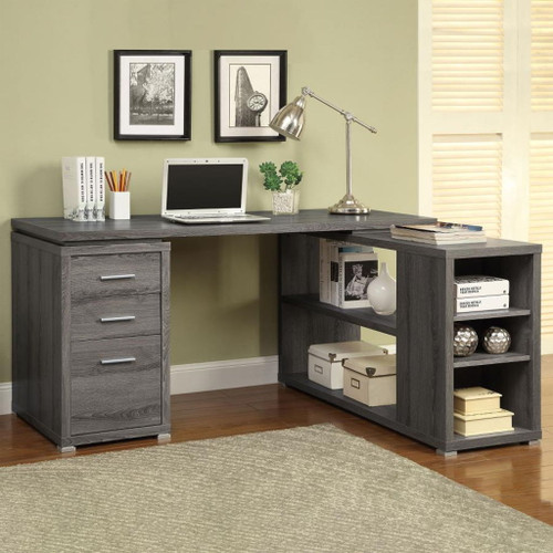 Yvette - 3-Drawer L-Shape Computer Desk - Weathered Gray