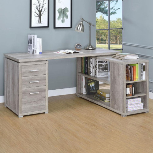 Yvette - 3-Drawer L-Shape Computer Desk - Gray Driftwood