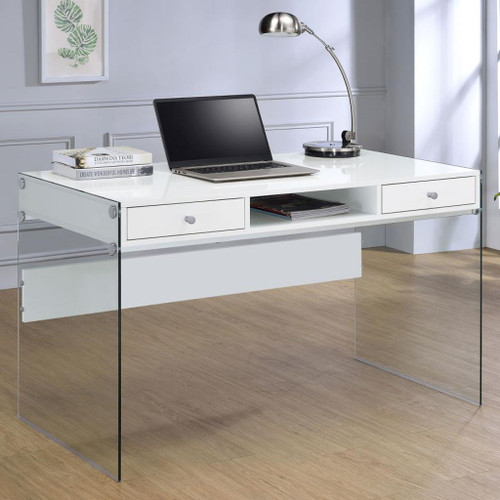 Dobrev - 2-Drawer Writing Desk - White High Gloss