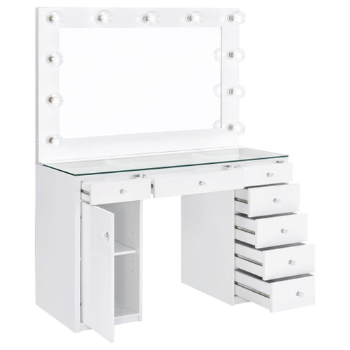 Acena - 7-Drawer Vanity Set With Lighting - White High Gloss