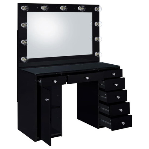 Acena - 7-Drawer Vanity Set With Lighting - Black High Gloss