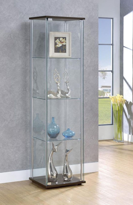 Bellatrix - 4-Shelf Clear Glass Curio Cabinet - Cappuccino