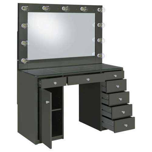 Acena - 7-Drawer Vanity Set With Lighting - Gray High Gloss