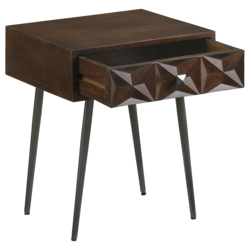 Ezra - 1-Drawer Rectangular Accent Side Table - Coffee Brown