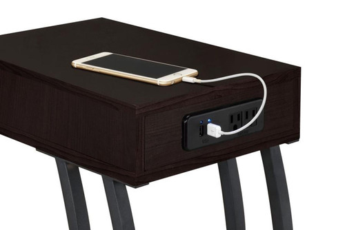 Troy - 1-Drawer C-Shaped Side Table Power Outlet - Cappuccino