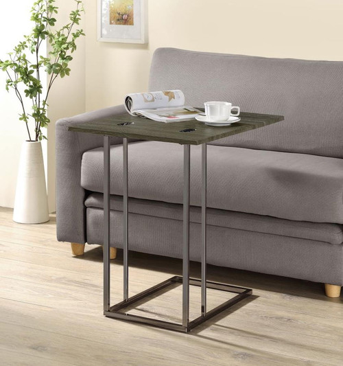Pedro - Expandable C-Shaped Sofa Side Table - Weathered Gray