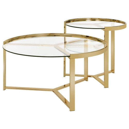 Delia - 2 Piece Round Glass Top Nesting Coffee Table - Gold