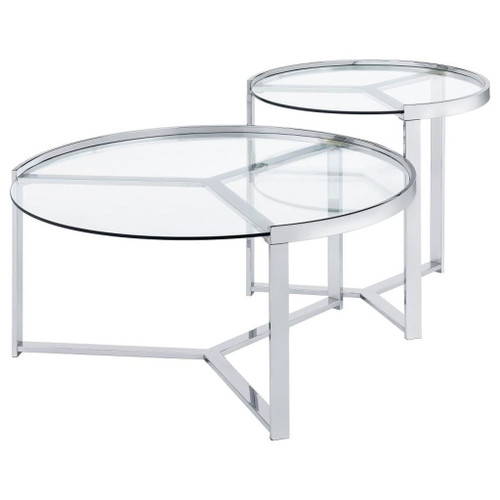 Delia - 2 Piece Round Glass Top Nesting Coffee Table - Chrome
