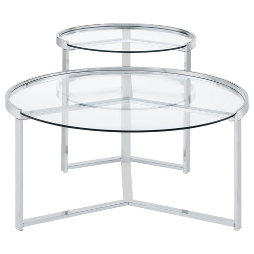 Delia - 2 Piece Round Glass Top Nesting Coffee Table - Chrome