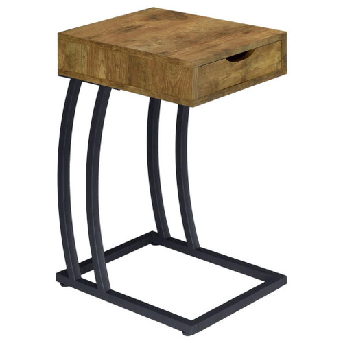 Troy - 1-Drawer C-Shaped Side Table Power Outlet - Rustic Nutmeg