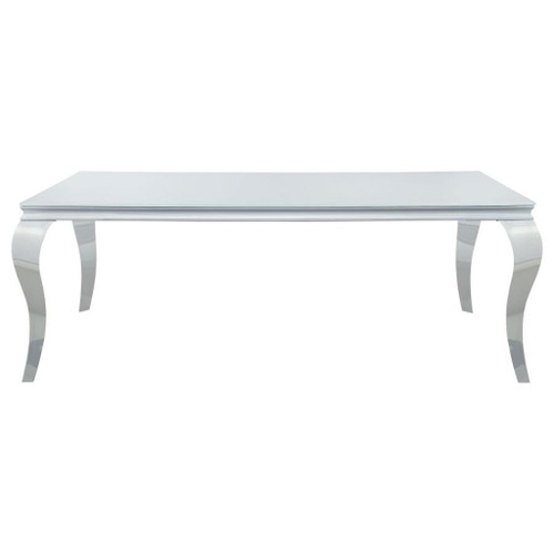 Carone - Rectangular Glass Top Dining Table - White And Chrome - Metal And Glass