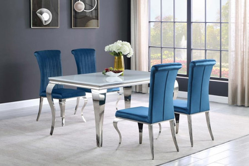 Carone - 5 Piece Rectangular Glass Dining Set - White / Teal