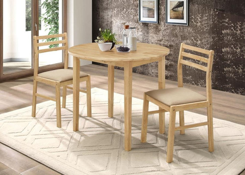 Bucknell - 3 Piece Round Drop Leaf Dining Table Set - Natural