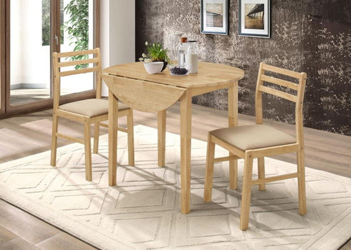 Bucknell - 3 Piece Round Drop Leaf Dining Table Set - Natural
