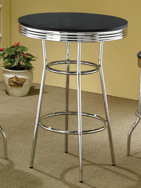 Retro - Round 1950's Bistro Pub Height Bar Table - Black