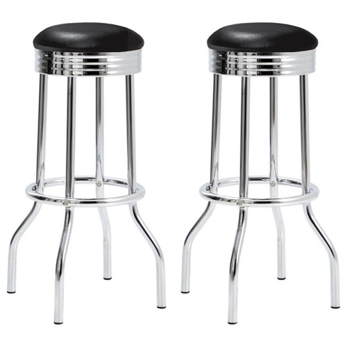 Retro - Upholstered Metal Swivel Bar Stool (Set of 2) - Black