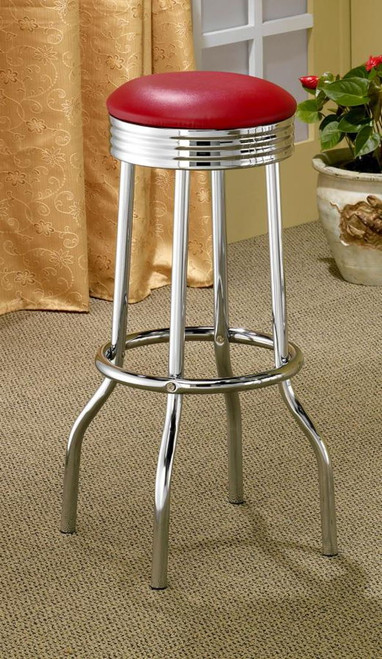 Retro - Upholstered Metal Swivel Bar Stool (Set of 2) - Red