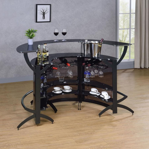 Dallas - 3 Piece Curved Freestanding Home Bar Cabinet - Black