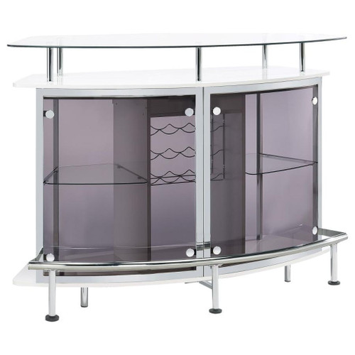 Gideon - Curved Glass Top Home Bar Cabinet - White High Gloss