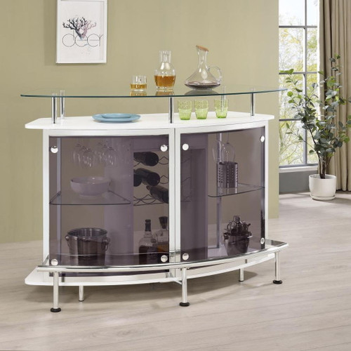 Gideon - Curved Glass Top Home Bar Cabinet - White High Gloss