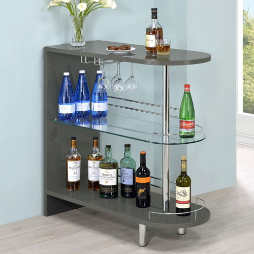 Adolfo - Rectangular 2-Tier Home Bar Table - Gray High Gloss