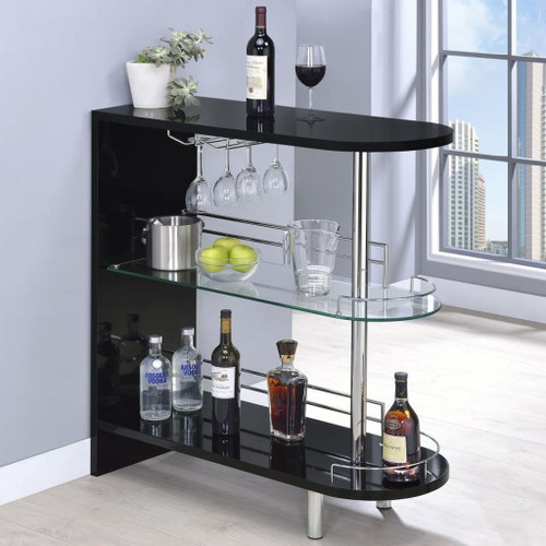 Adolfo - Rectangular 2-Tier Home Bar Table - Black High Gloss