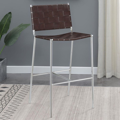 Adelaide - Upholstered Pub Height Bar Stool - Brown And Chrome