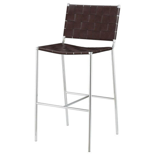 Adelaide - Upholstered Pub Height Bar Stool - Brown And Chrome