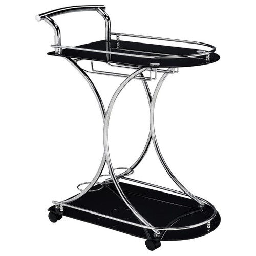 Elfman - 2-Tier Glass Shelf Metal Bar Cart - Black And Chrome