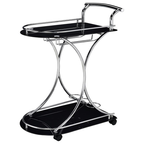 Elfman - 2-Tier Glass Shelf Metal Bar Cart - Black And Chrome