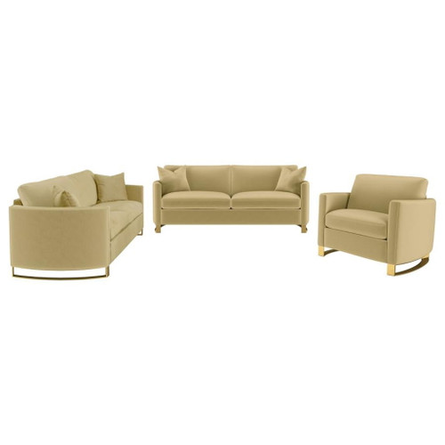 Corliss - 3 Piece Velvet Upholstered Sofa Set - Camel