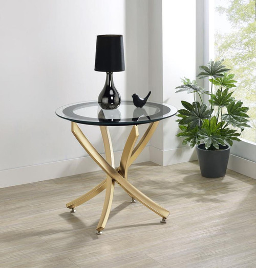 Brooke - Round Glass Top Side End Table Metal Base - Brass