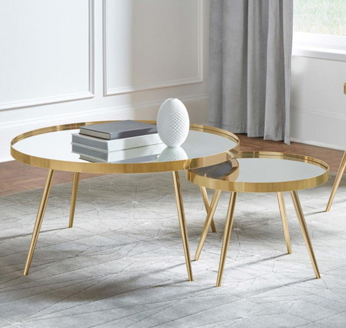 Kaelyn - 2 Piece Round Mirror Top Nesting Coffee Table - Gold