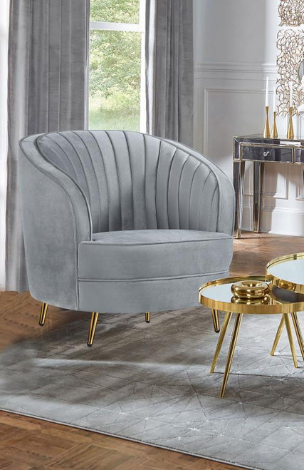 Sophia - Upholstered Channel Tufted Barrel Accent Chair - Gray