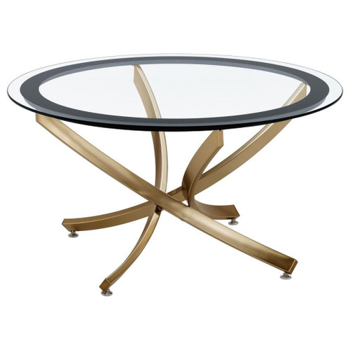 Brooke - Round Glass Top Coffee Table Metal Base - Brass