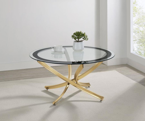 Brooke - Round Glass Top Coffee Table Metal Base - Brass