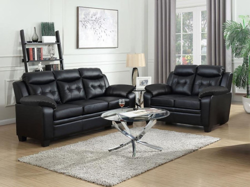 Finley - 2 Piece Upholstered Padded Arm Tufted Sofa Set - Black
