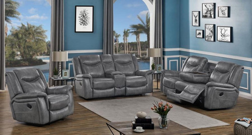 Conrad - 3 Piece Upholstered Padded Arm Motion Sofa Set - Gray