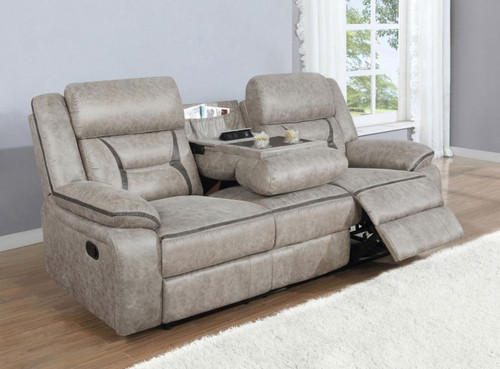 Greer - Upholstered Motion Reclining Sofa - Taupe
