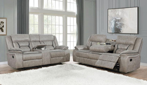 Greer - 2 Piece Upholstered Reclining Sofa Set - Taupe