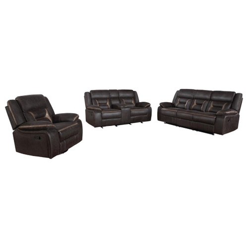 Greer - 3 Piece Upholstered Reclining Sofa Set - Brown