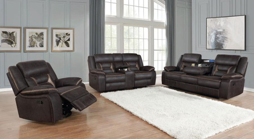 Greer - 3 Piece Upholstered Reclining Sofa Set - Brown